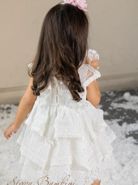 Stova Bambini G3 Ecru Baptism Clothing Set with Hair Accessories & Dress made of Lace 2pcs
