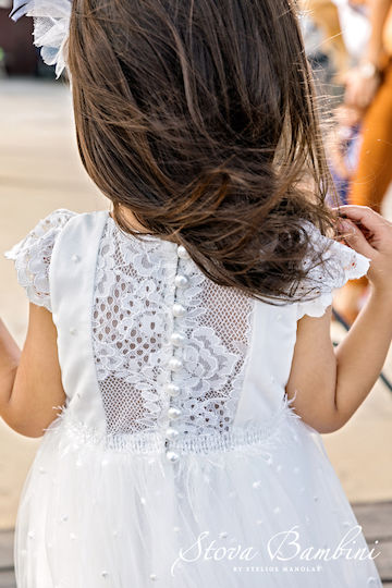 Stova Bambini White Tulle Baptism Outfit with Hair Accessories & Dress 2pcs