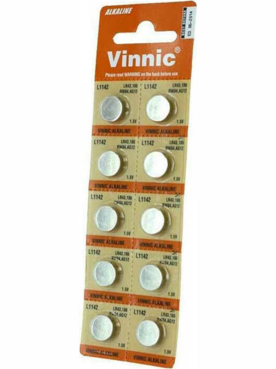 Vinnic Alkaline Watch Batteries LR43 1.5V 10pcs