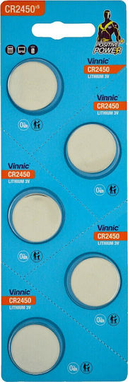Vinnic Μπαταρίες Λιθίου Ρολογιών CR2450 3V 5τμχ