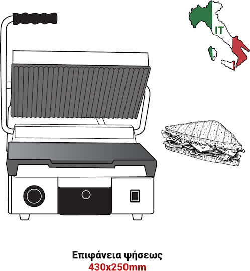 Milan Toast 16031 Commercial Sandwich Maker with Cast iron Ribbed Top and Flat Bottom 2800W