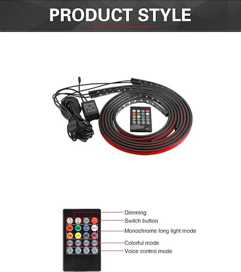 GloboStar IP68 12V 72W Car Underbody LED Tube Kit RGB