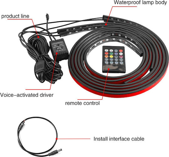GloboStar IP68 12V 72W Car Underbody LED Tube Kit RGB