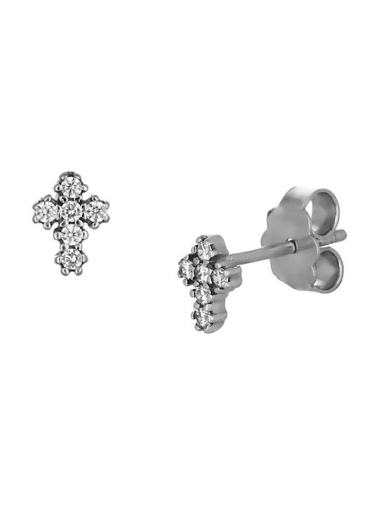 Cross Earrings Cross in White Gold K14 with Zirgon (N81) / White Gold K14