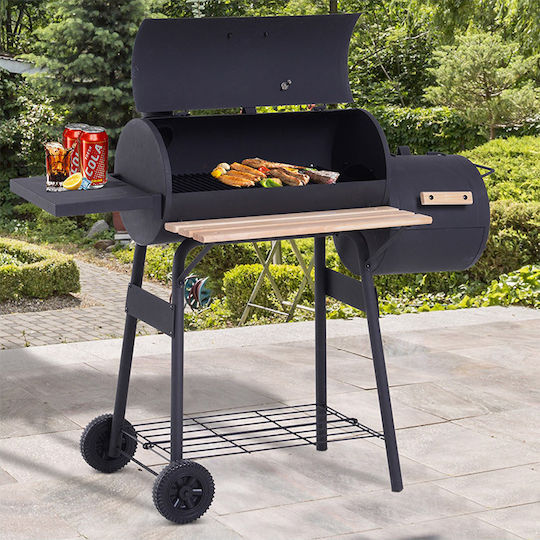 Outsunny Grătar cu Cărbuni cu Termometru și Afumătoare 124cmx53cm