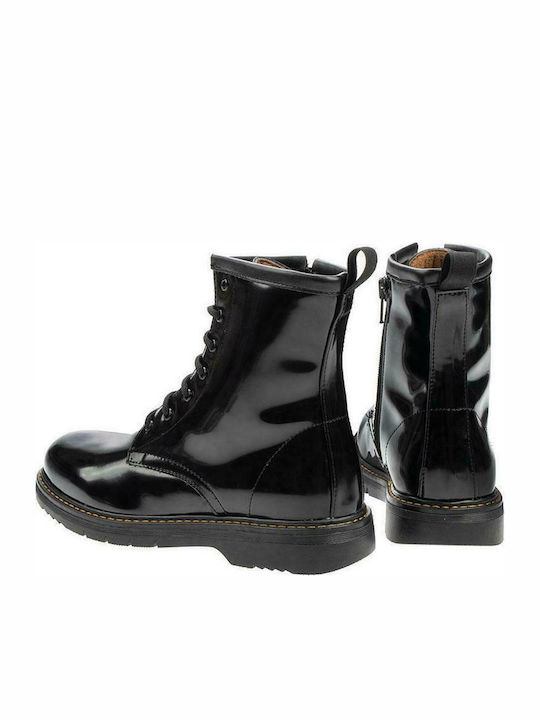 Anatomical Kids Boots from Patent Leather with Zipper Black