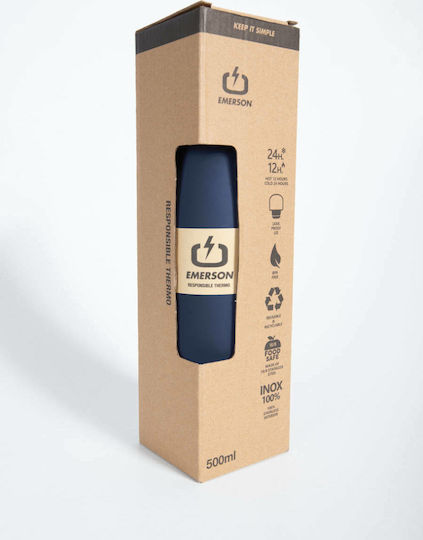 Emerson Recyclable Bottle Thermos Stainless Steel BPA Free 500ml Blue with Straw