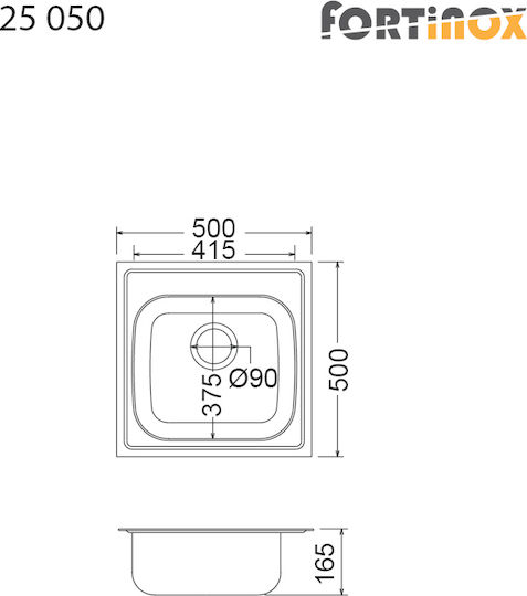 Fortinox Valley 25050 07-25050-110 25050-110 Drop-In Spüle Inox Satiniert B50xT50cm Silber