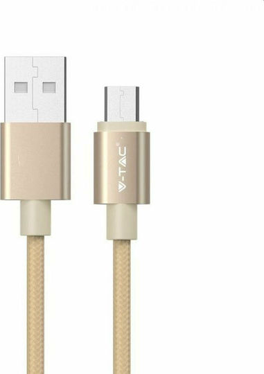 V-TAC Platinum 1m Braided USB 2.0 to micro USB Cable Gold (8490)