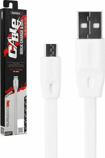 Remax RC-001 Flat USB 2.0 to micro USB Cable Λευκό 2m 1τμχ
