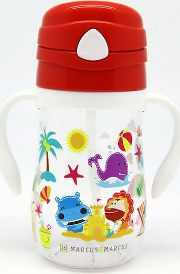 Marcus & Marcus Baby Cup with Handles and Straw Tritan made of Plastic Red 300ml for 12m+m+