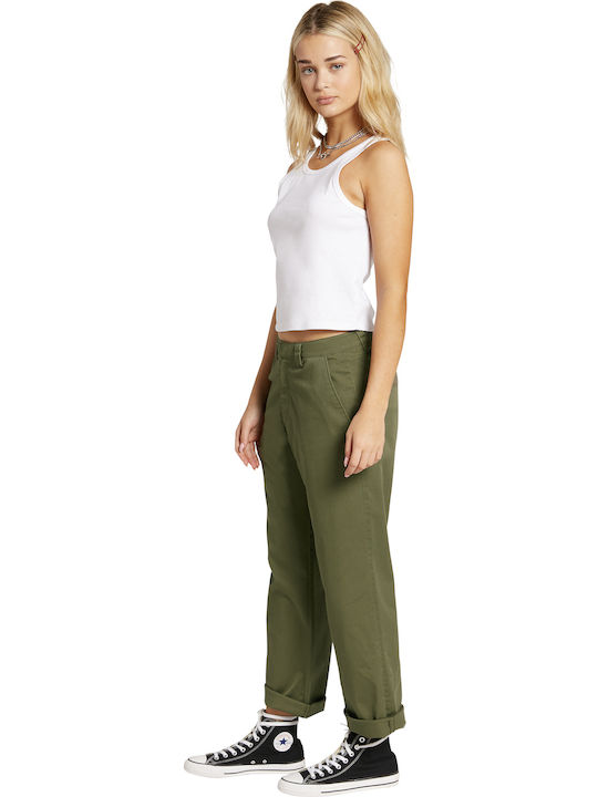 Frochickie Women's Fabric Trousers Boyfriend Fit Khaki