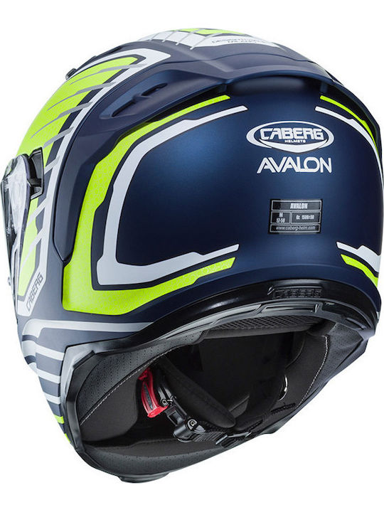 Caberg Avalon Forge Blue Yama Matt White Fluo Yellow Motorcycle Helmet Full Face ECE 22.05 Weight 1500g with Sun Visor