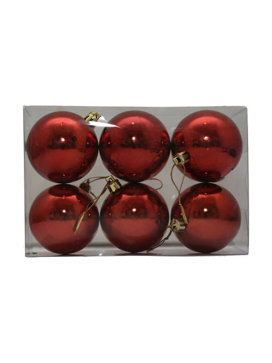 Fun World Weihnachtshänger Kugel Ornament Plastik Rot 8cm Set 6Stück