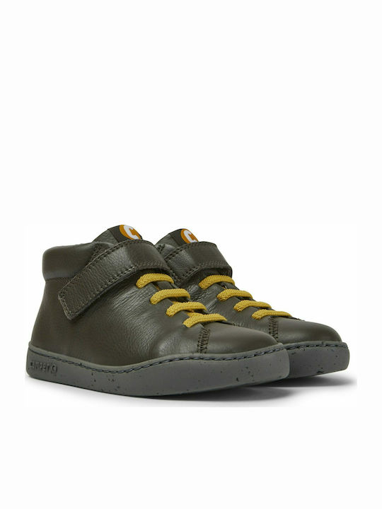 Peu Touring Leather Kids Boots with Laces Khaki
