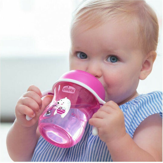 Chicco Training Cup Educational Sippy Cup Plastic with Handles Pink Polar Bear for 6m+m+ 200ml