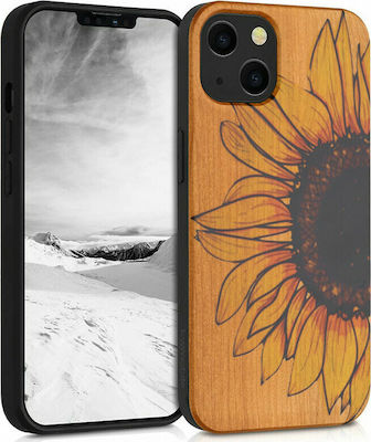 KWmobile Wood Sunflower Wooden Back Cover Yellow / Dark Brown / Light Brown (iPhone 13)