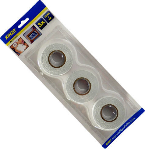 Kinzo Αυτοκόλλητη Ταινία Διπλής Όψης Λευκή 2mx18mm 3τμχ