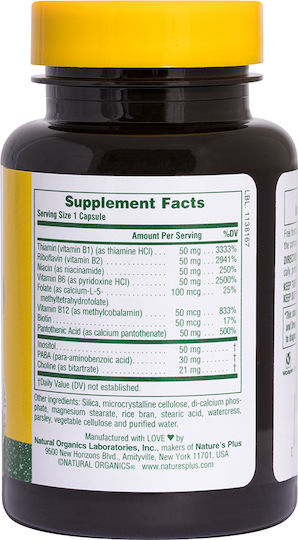 Nature's Plus Super B-50 Vitamin for Nervous System Health 50mg 60 veg. caps