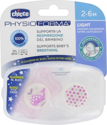 Chicco Orthodontic Pacifiers Silicone Whale Pink-White Night with Case for 2-6 months 2pcs