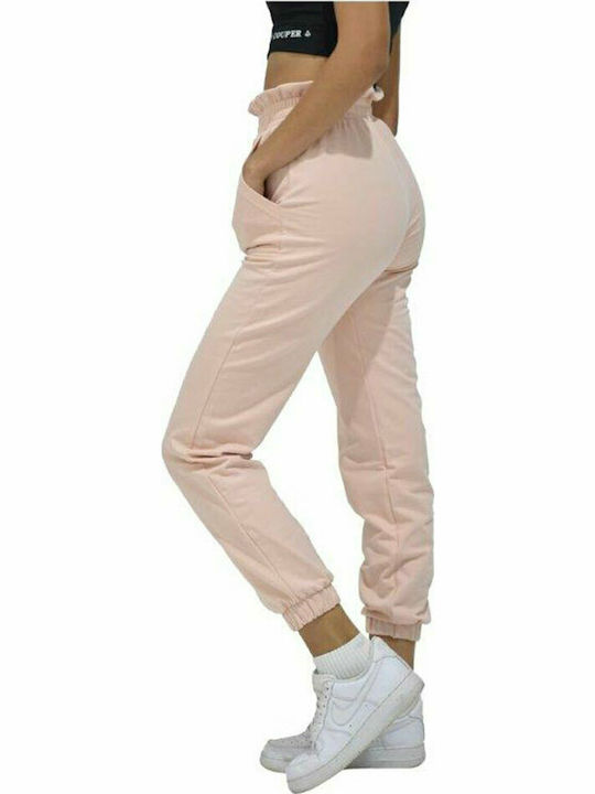 Paco & Co 218263 Hohe Taille Damen-Sweatpants Jogger Rosa