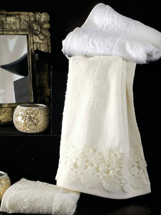 Rythmos Olivine Bridal Towel Set 3pcs with Lace Ecru