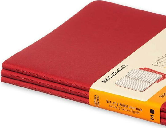 Moleskine Cahiers Large Σετ 3 Σημειωματάρια 16 Φύλλων Ριγέ Κόκκινα
