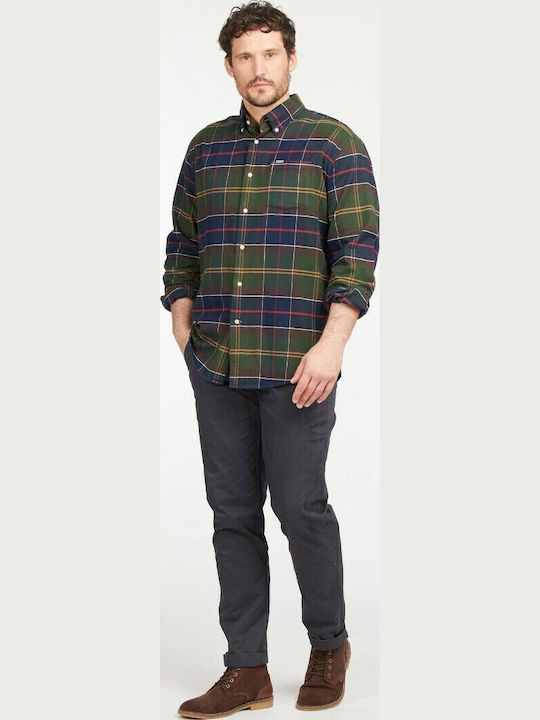 Cămașă din Flanelă cu Mâneci Lungi, Regular Fit, în Carouri, Kaki