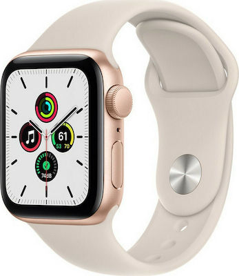 Apple Watch SE Aluminium 40mm Waterproof with Heart Rate Monitor (Gold with Starlight Sport Band)