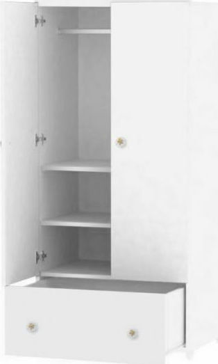 Exklusive Zwei Türen Kinderkleiderschrank mit 1 Schublade Weiß-Blau Elm 57x80x178cm