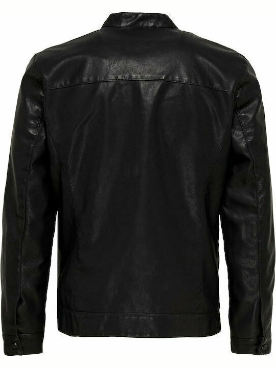 Faux Leather Jacket Biker Black