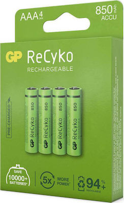 GP Batteries ReCyko+ Επαναφορτιζόμενες Μπαταρίες AAA Ni-MH 850mAh 1.2V 4τμχ