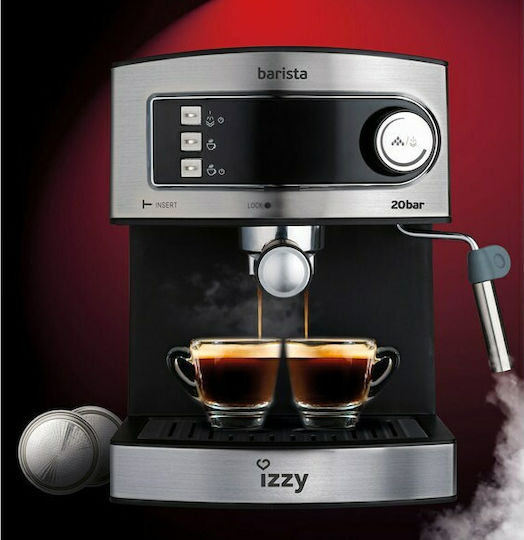 Izzy 6823 Barista Μηχανή Espresso 850W Πίεσης 20bar Ασημί