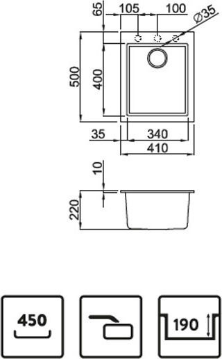 Elleci Quadra 100 Granitek Drop-In Мивка от Синтетичен Гранит Ш41xД50см Elleci Quadra 100 Granitek Drop-In Мивка от Синтетичен Гранит Ш41xД50см