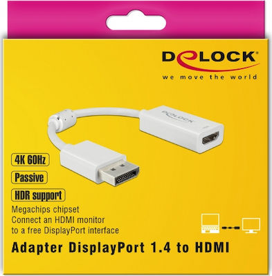 DeLock Μετατροπέας DisplayPort male σε HDMI female Λευκό (63936)