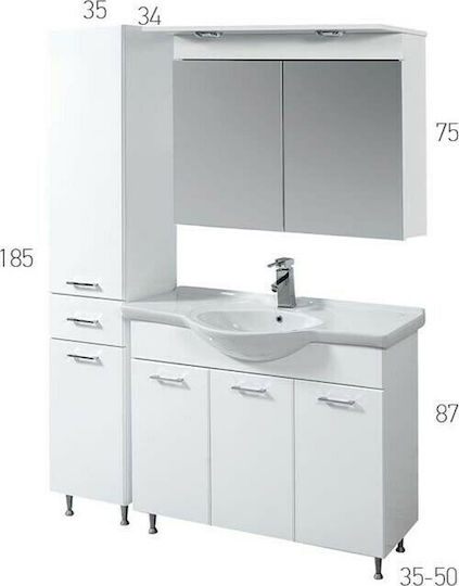 Mabo Economy 85-90 Blat cu Lavoar & Oglindă cu lumină Lac Mat L90xW35xH87cm Alb