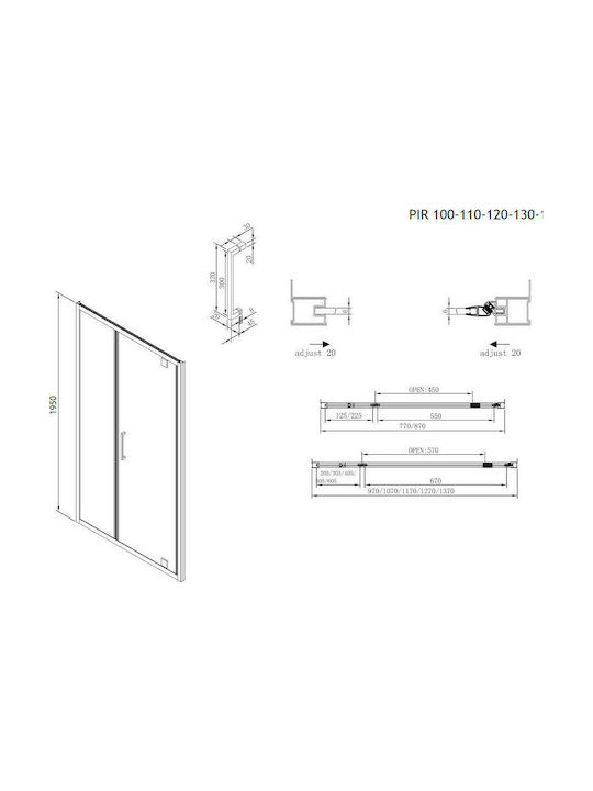 Devon Primus Plus Pivot PIR100C-400 Shower Screen for Shower with Hinged Door 97-101x195cm Clean Glass Black Matt