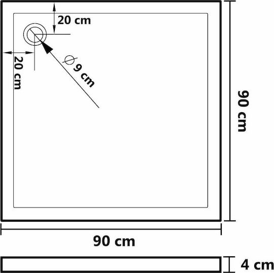 vidaXL Pătrată Acrilic Duș 90x90cm Negru