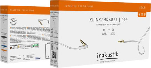 Inakustik Inakustik 3.5mm Jack Cable - 3.5mm Male to 3.5mm Male White 0.75m with Gold Plated Terminals
