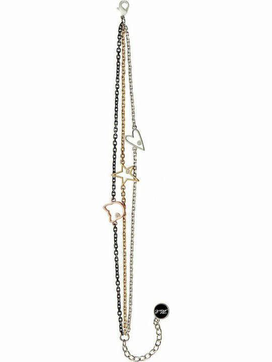 Karl Lagerfeld Γυναικείο Βραχιόλι Αλυσίδα Triple-Chain Charm με σχέδιο Καρδιά από Ορείχαλκο Επιχρυσωμένο