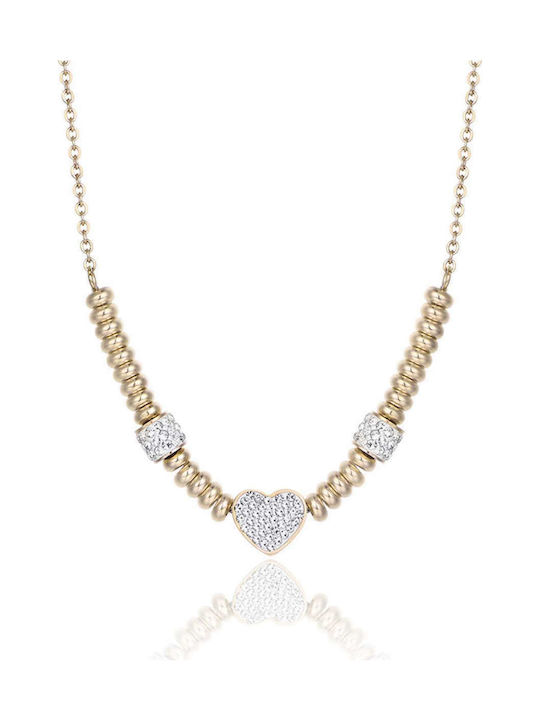 Luca Barra Necklace with design Heart from Gold Plated Steel