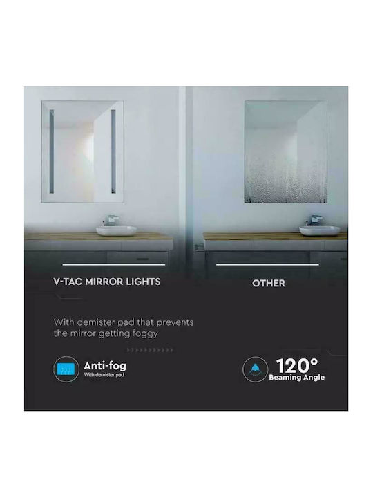 V-TAC Rectangular Bathroom Mirror Led made of Stainless Steel 50x39cm