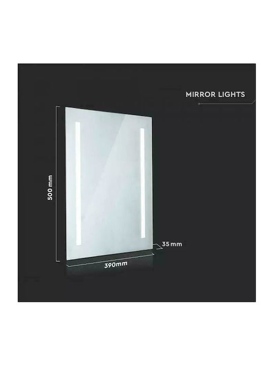 V-TAC Rectangular Bathroom Mirror Led made of Stainless Steel 50x39cm