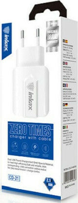 Inkax с 2 USB-A порта и кабел micro USB Бял (CD-21)