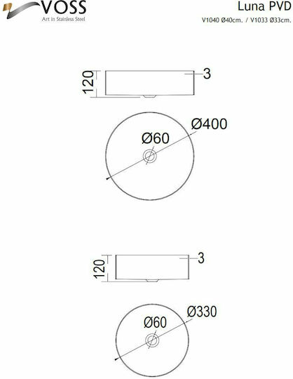 Voss Luna Aufgesetztes Waschbecken Inox 33x33x13cm Inox