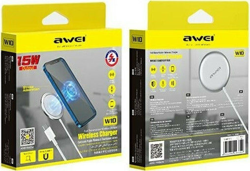 Awei Ασύρματος Φορτιστής (Qi Pad) 15W Λευκός (W10)