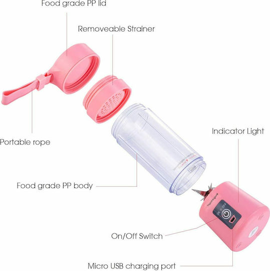 HM-03 Mini Μπλέντερ με Πλαστική Κανάτα 380 ml Ροζ
