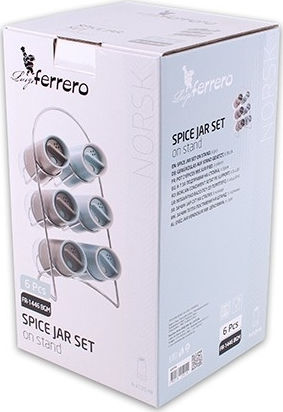 Luigi Ferrero Glass Tabletop Spice Rack with Stand FR-1446 Silver 6pcs