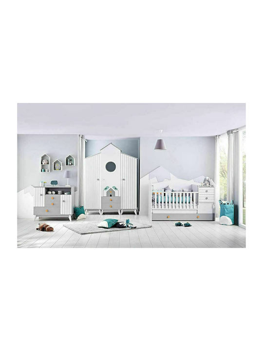 Bird House Drei Türen Kinderkleiderschrank mit 2 Schubladen Weiß 172x59x220cm