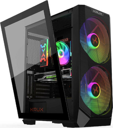 Krux Vortex Геймърско бюро Мини кула Компютърна кутия със страничен прозорец Черен